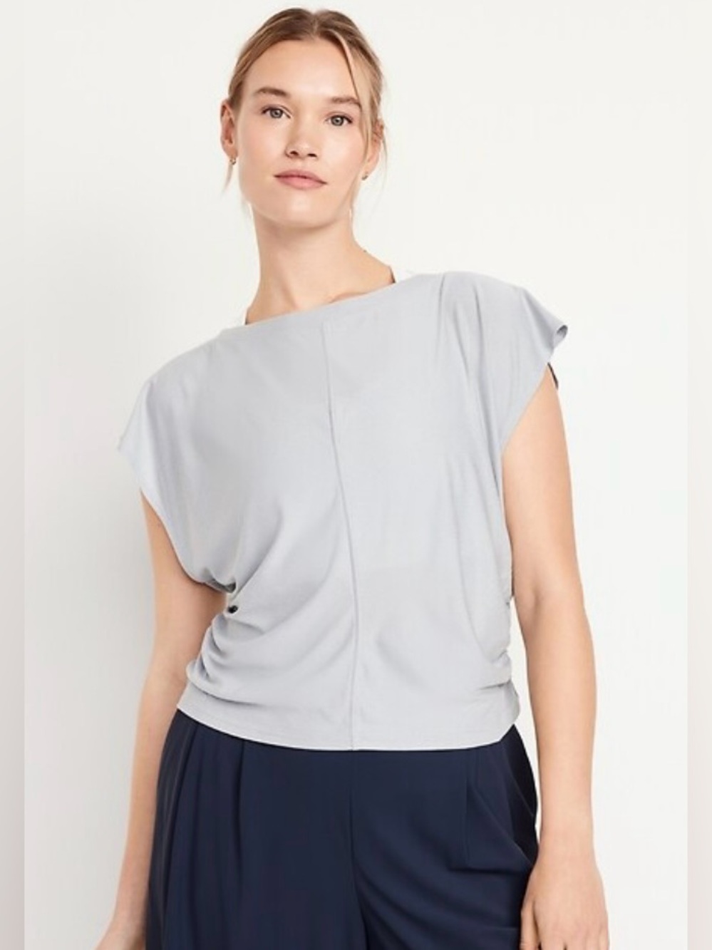 Old Navy Gap Women’s Activewear Cloud Motion Light Gray Ruched Top SZ XL